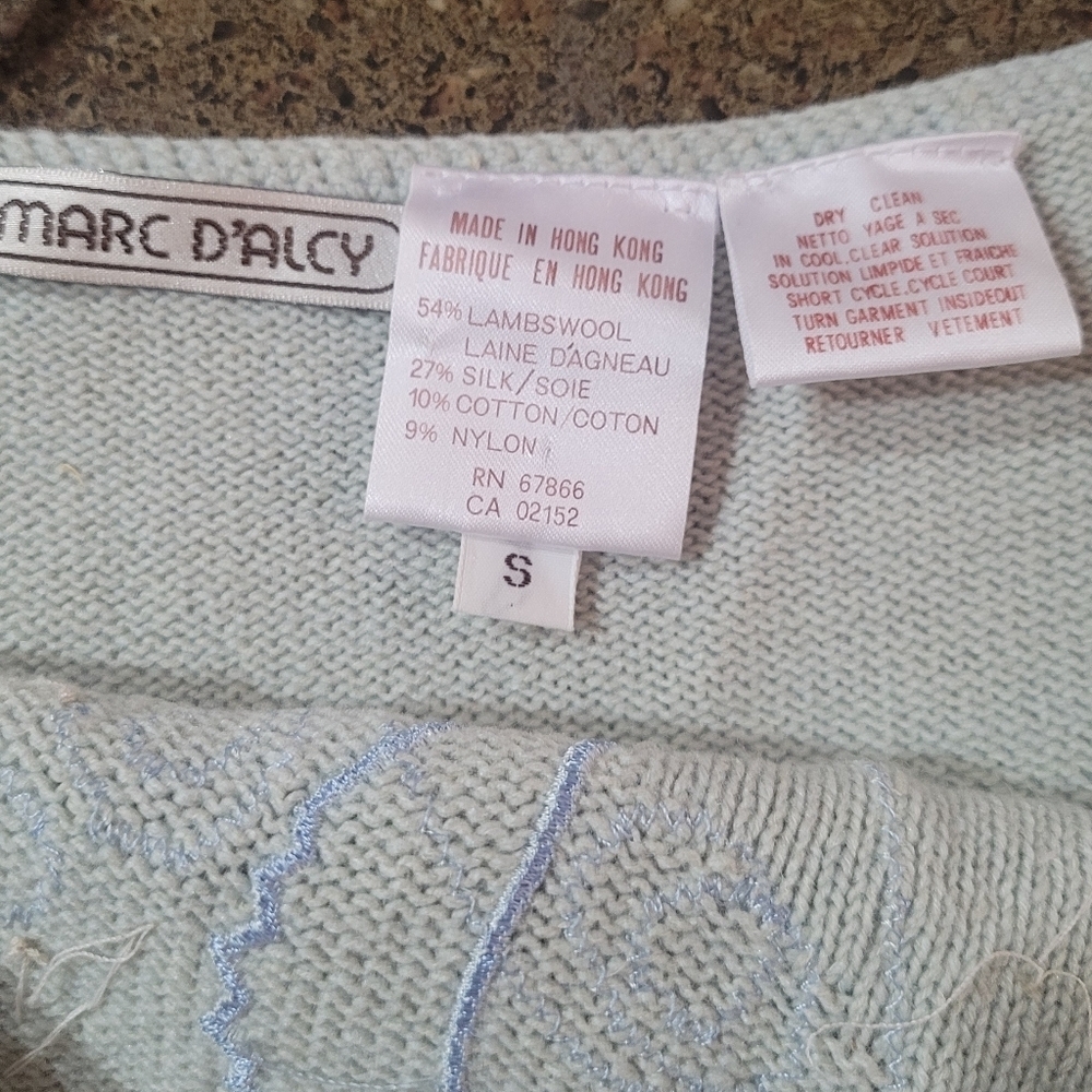 Vintage - 80's Marc D'Alcy Pale Blue Lambswool and Silk Embellished Tank Sweater - Picture 7 of 7